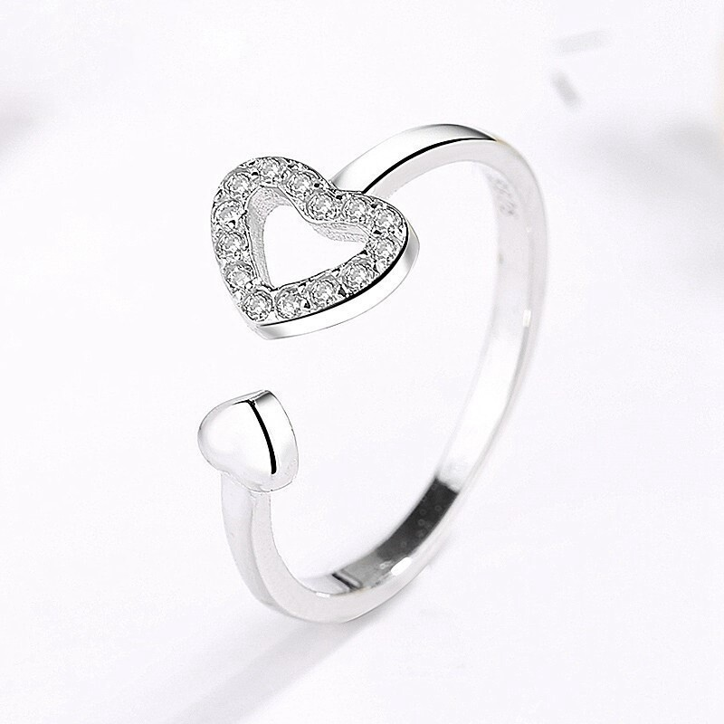 925 Sterling Silver Double Heart Cuff Ring - VistaVistaVISIONS
