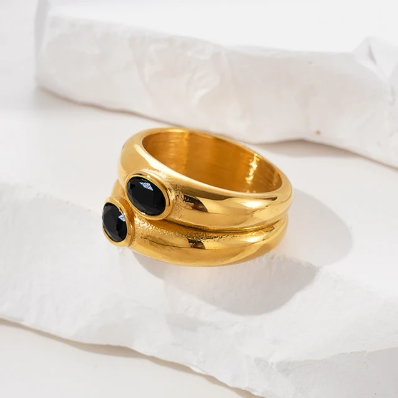 Black Onyx Gold Stack Ring - VistaVistaVISIONS