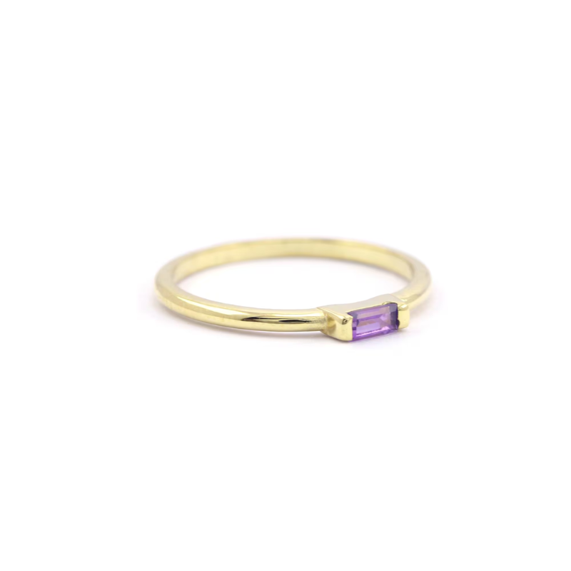 14ct Gold Plated Amethyst Baguette Ring