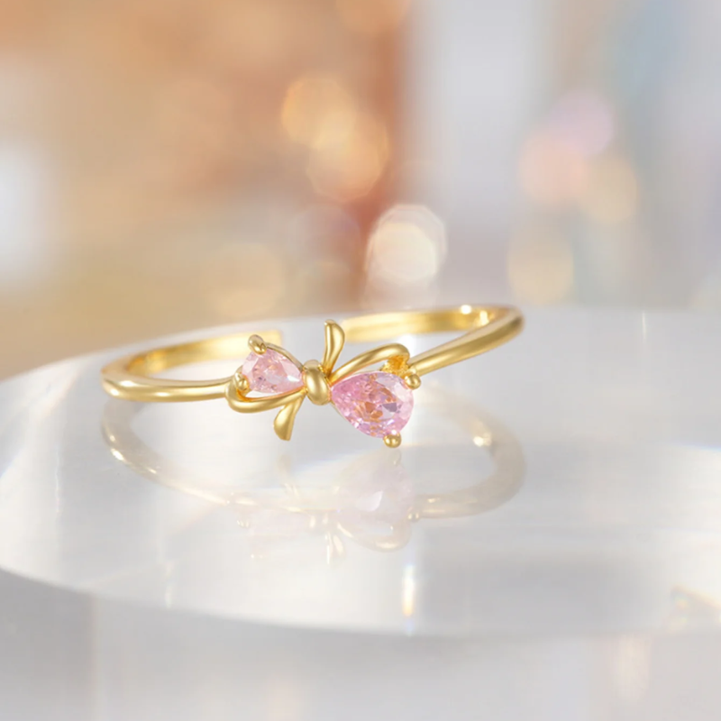 18ct Gold Plated Pink Zircon Cuff Ring - VistaVistaVISIONS