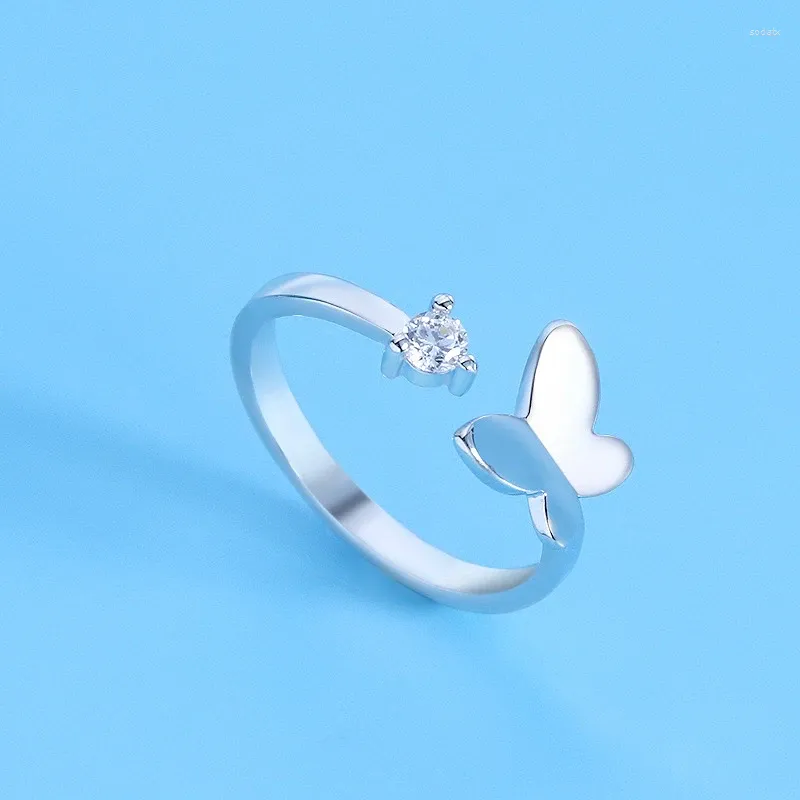 925 Sterling Silver One Stone Butterfly Cuff Ring - VistaVistaVISIONS