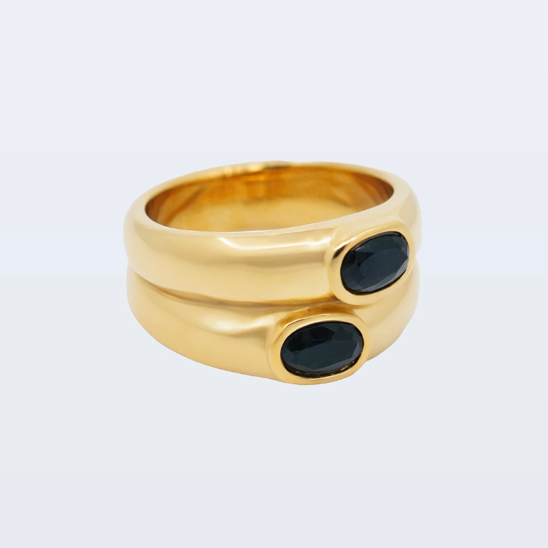 Black Onyx Gold Stack Ring - VistaVistaVISIONS