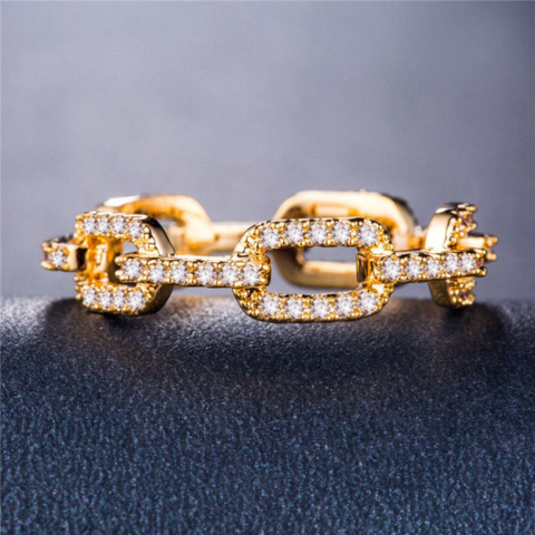 Diamond Embedded Gold Plated Chain Link Ring - VistaVistaVISIONS