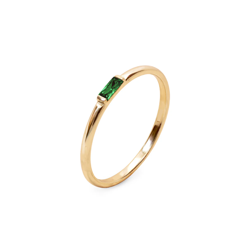 Emerald 14ct Gold Plated Baguette Ring - VistaVistaVISIONS