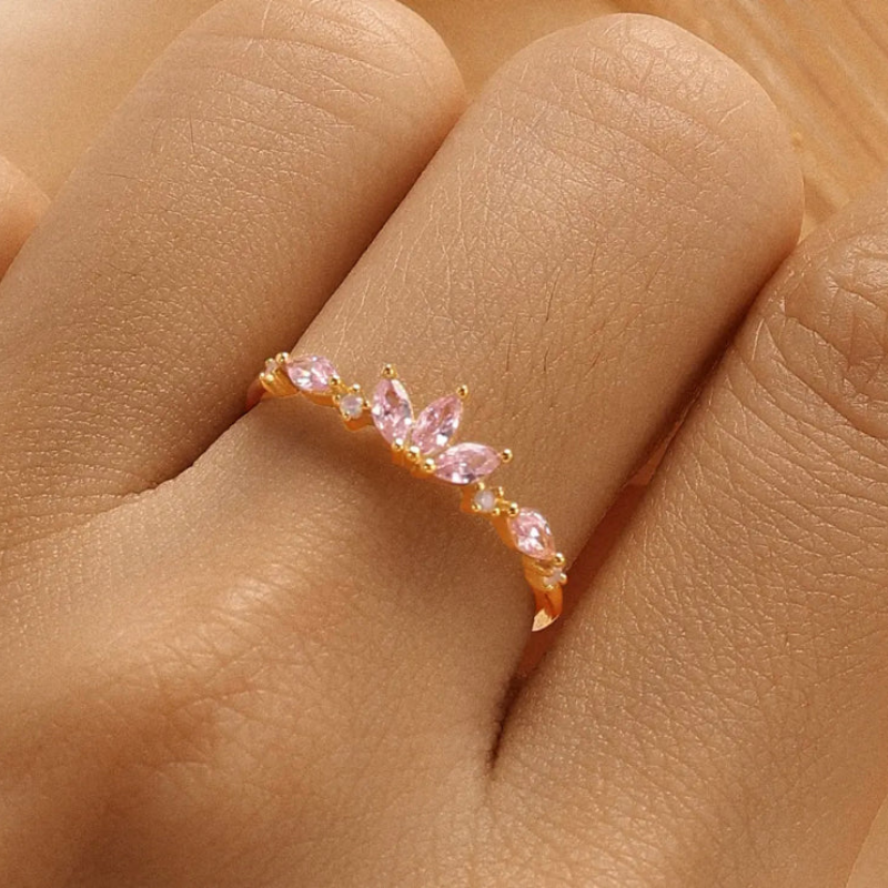 Gold Plated Pink Zircon Crown Ring - VistaVistaVISIONS