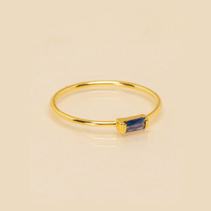 Sapphire 14ct Gold Plated Baguette Ring - VistaVistaVISIONS