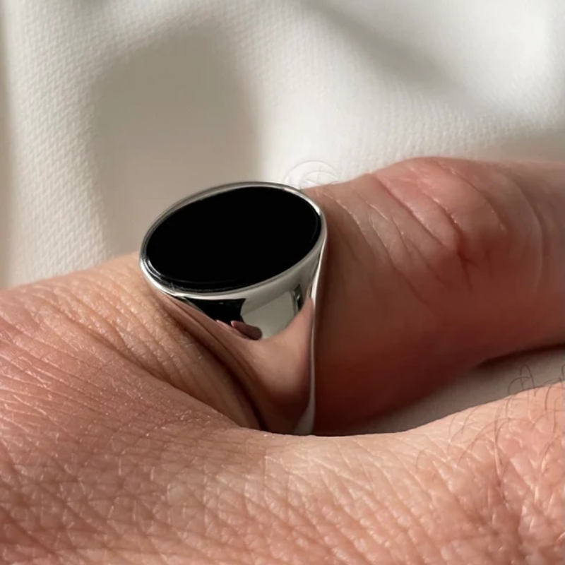 Stainless Steel Black Onyx Signet Ring - VistaVistaVISIONS