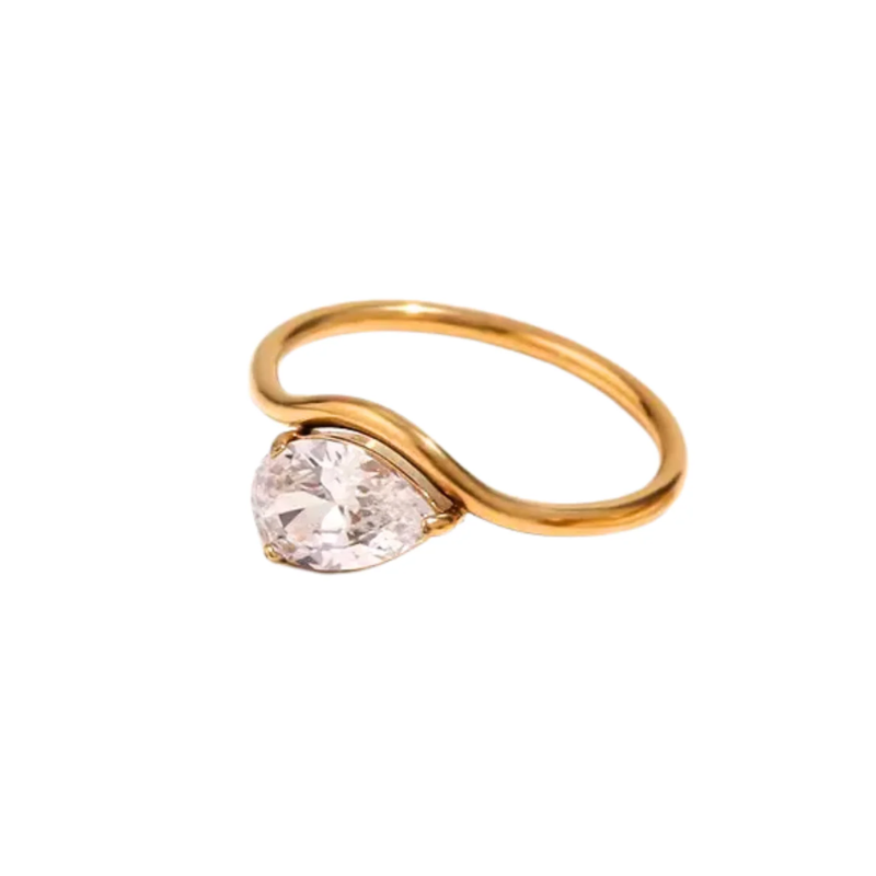 Minimalist Water Drop Zircon Gold Ring - VistaVistaVISIONS