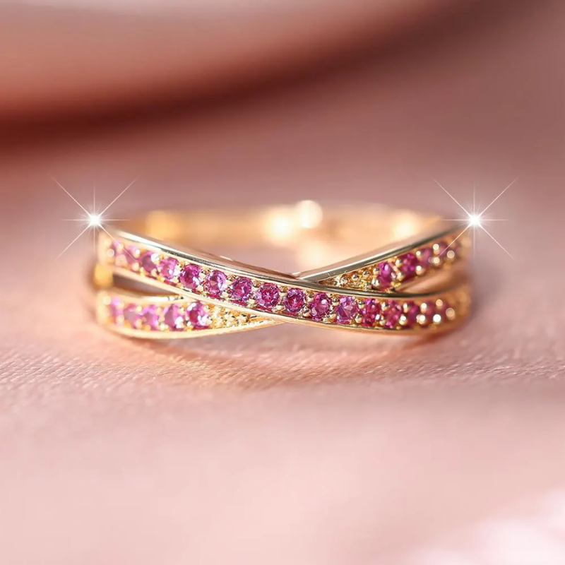 Ruby Stone Gold Plated Stack Ring - VistaVistaVISIONS