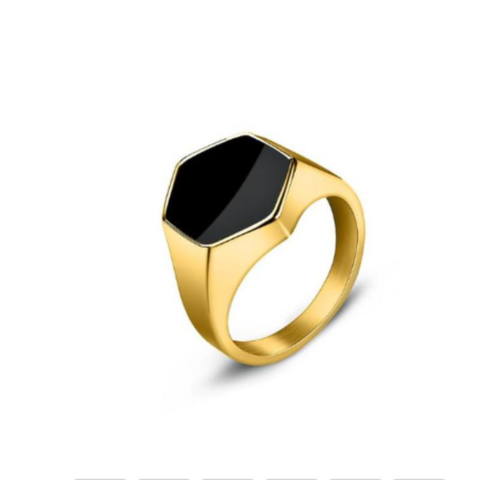 24ct Yellow Gold Plating Men's Onyx Matte Finish Signet Ring - VistaVistaVISIONS