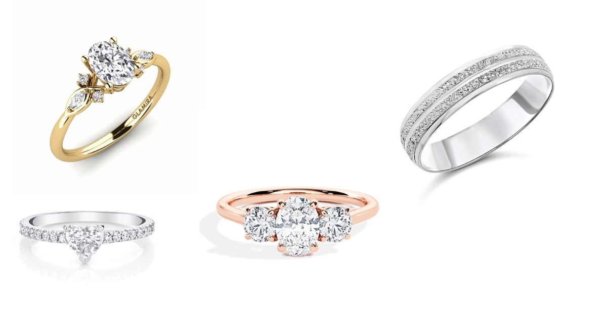 A collection of different metals that were made into wedding band rings