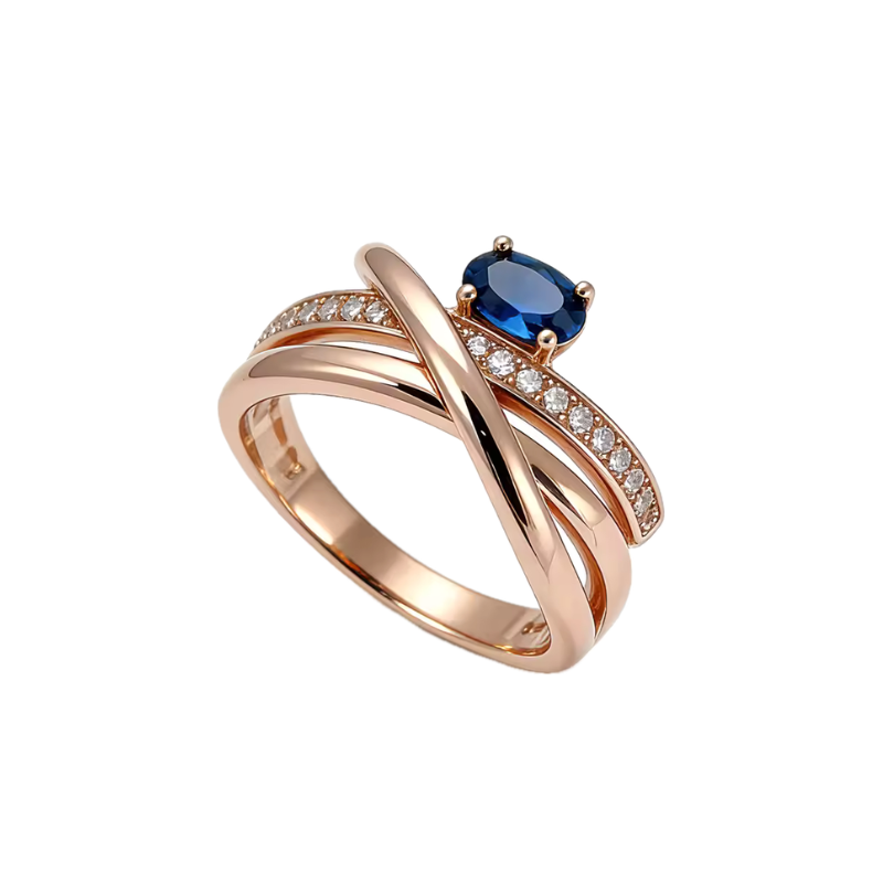 585 Rose Gold Plating Blue Zircon Triple Band Ring