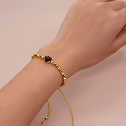 Gold Black Heart Charm Bracelet - VistaVistaVISIONS