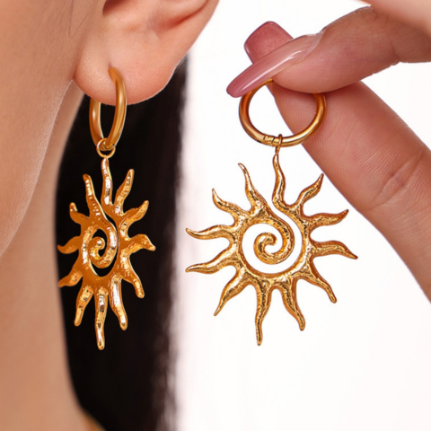 18K Gold-Plated Sun Necklace and Earrings 2 Piece - VistaVistaVISIONS
