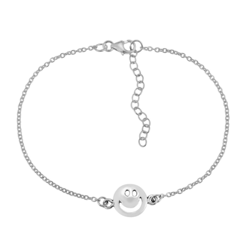 Happy Everyday Smiley Face Sterling Silver Chain Bracelet - VistaVistaVISIONS