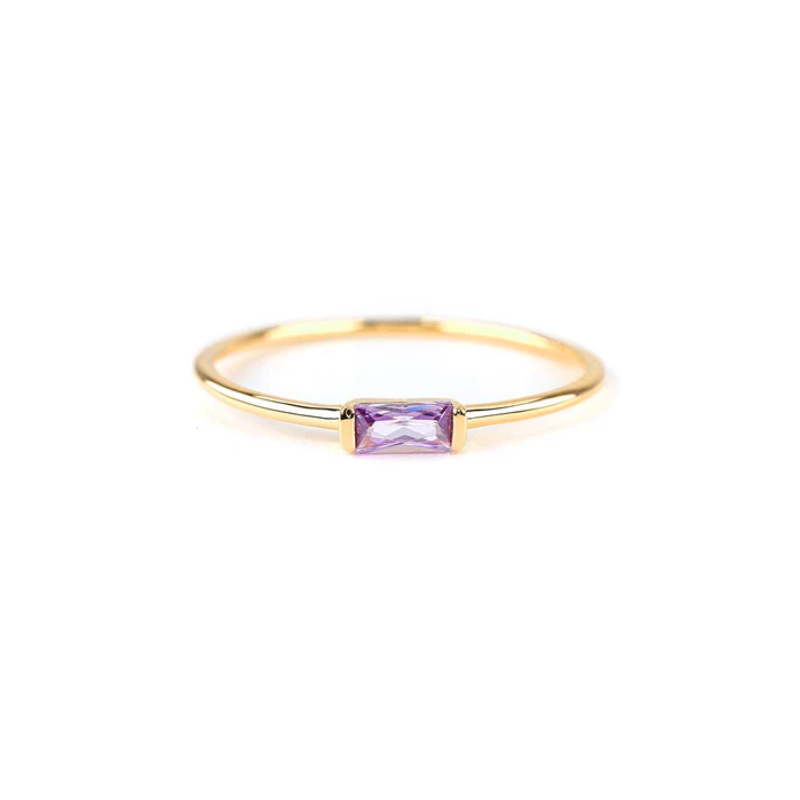 14ct Gold Plated Amethyst Baguette Ring - VistaVistaVISIONS