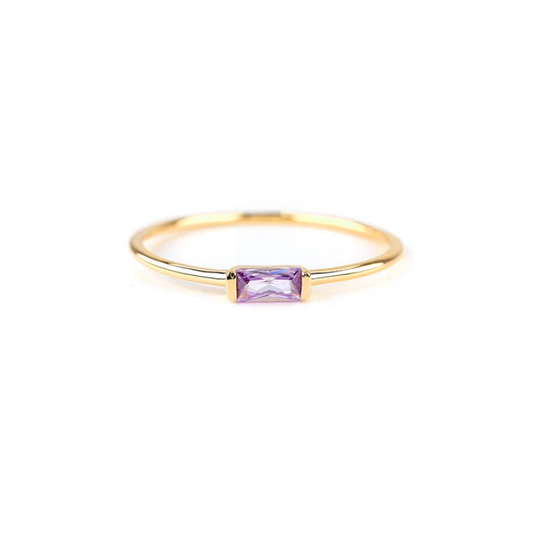 14ct Gold Plated Amethyst Baguette Ring