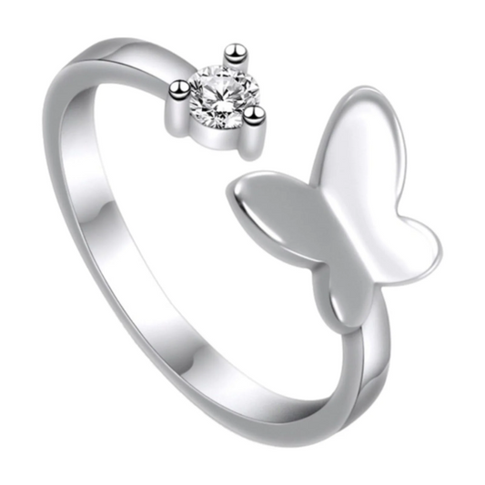 925 Sterling Silver One Stone Butterfly Cuff Ring - VistaVistaVISIONS