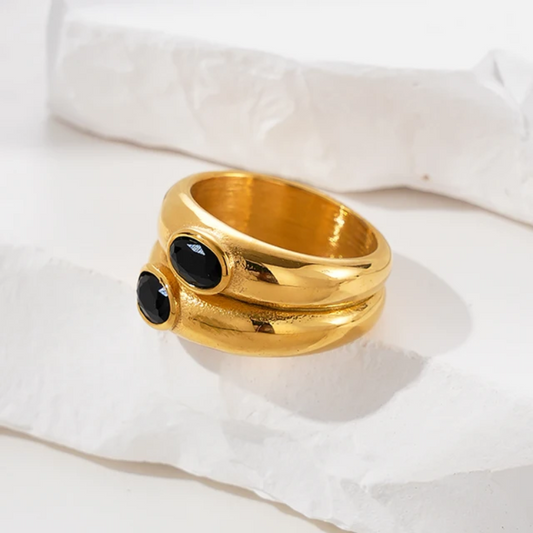 Black Onyx Gold Stack Ring - VistaVistaVISIONS