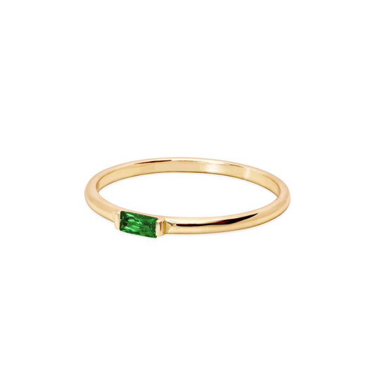 Emerald 14ct Gold Plated Baguette Ring - VistaVistaVISIONS