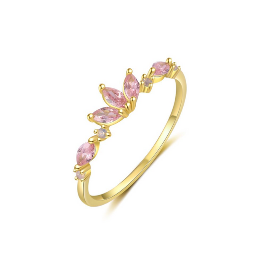 Gold Plated Pink Zircon Crown Ring - VistaVistaVISIONS