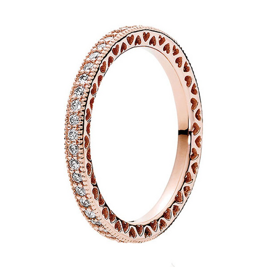 Rose Gold Love Heart Womens Band Ring - VistaVistaVISIONS