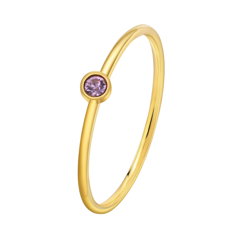 Single Amethyst Sparkling Gold Ring