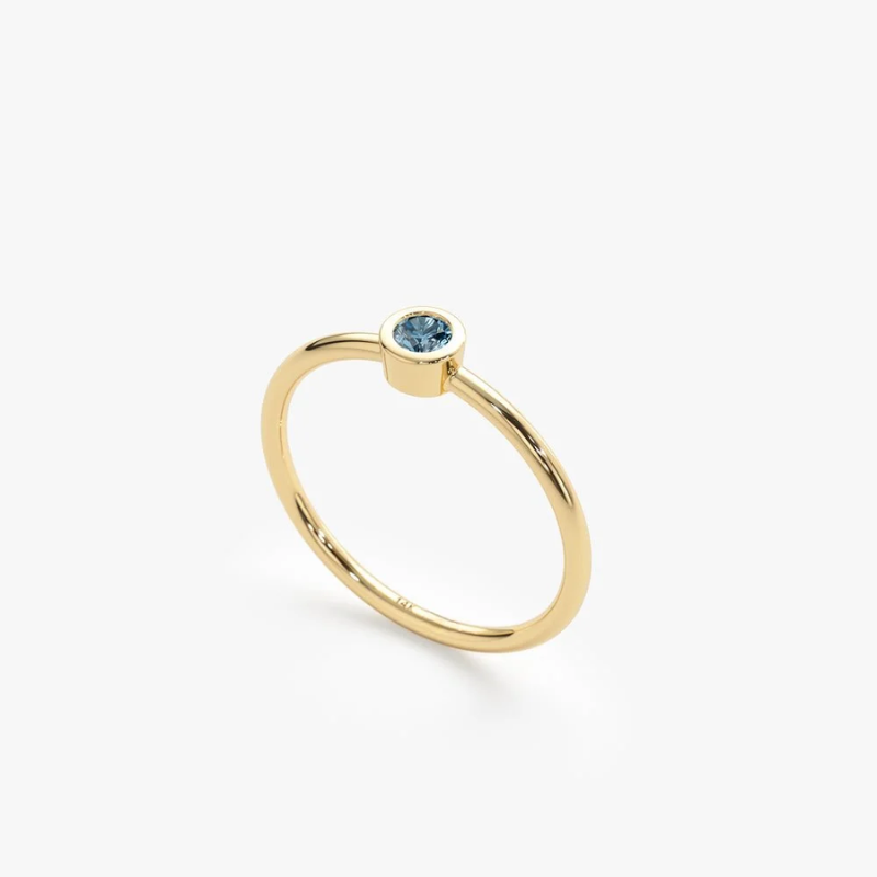 Single Blue Zircon Stone Gold Ring