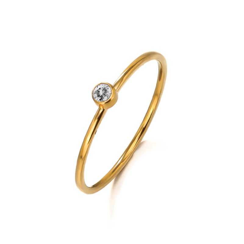 Single White Zircon Stone Gold Ring
