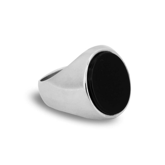 Stainless Steel Black Onyx Signet Ring - VistaVistaVISIONS