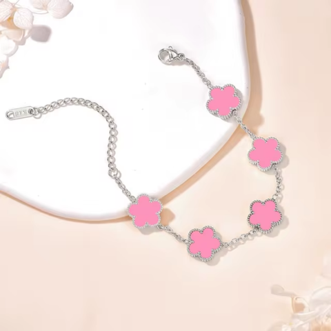 Pink Clover Sterling Silver Bracelet - VistaVistaVISIONS