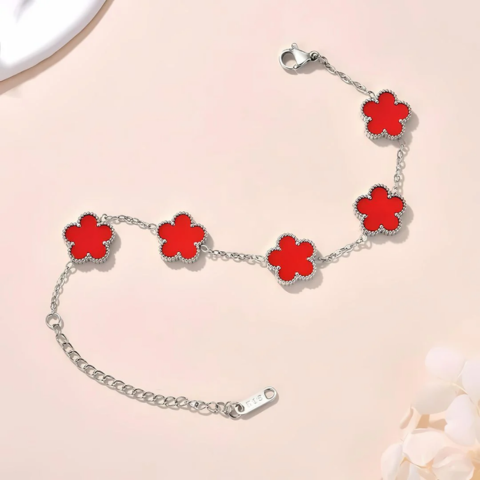 Red Clover Sterling Silver Bracelet - VistaVistaVISIONS