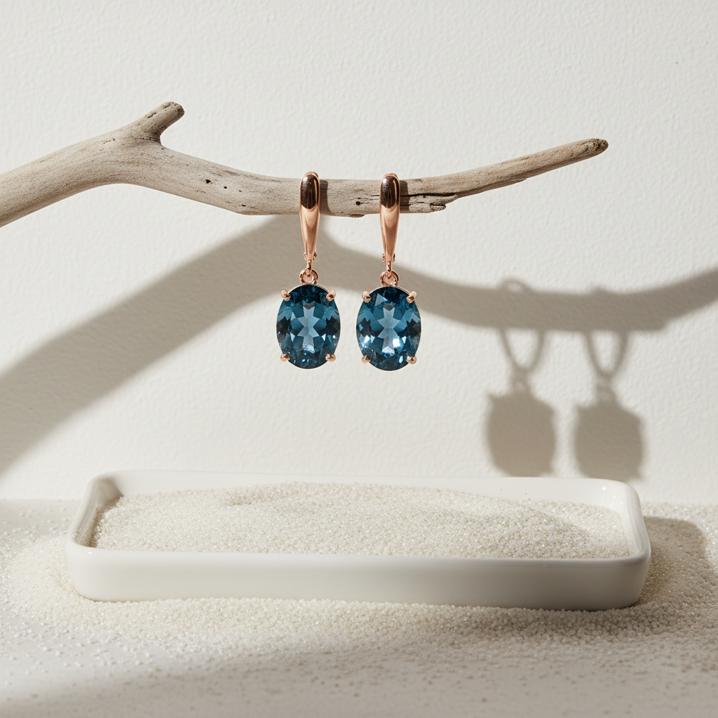 Blue Zircon Rose Gold Drop Earrings – Coastal Lifestyle