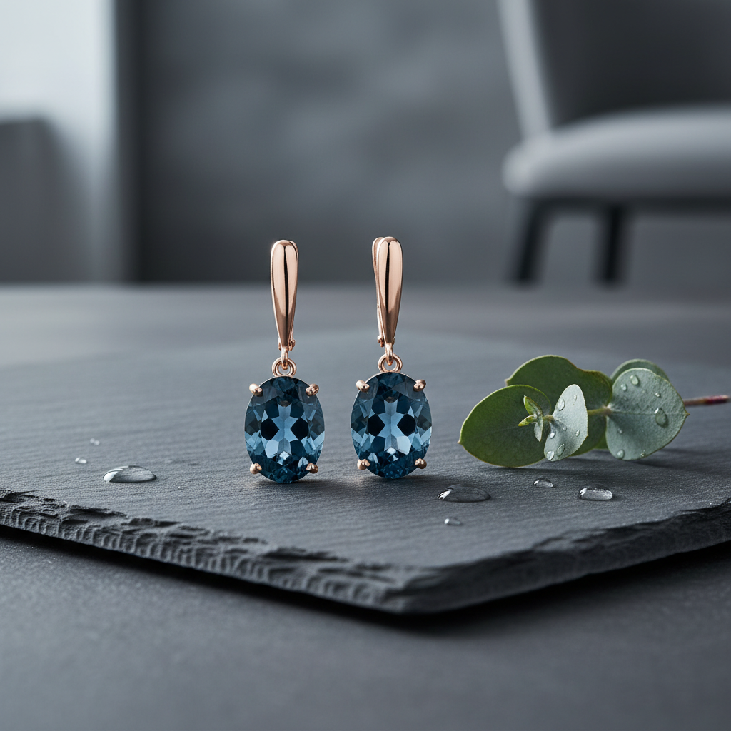 Blue Zircon Rose Gold Drop Earrings – Natural Light Lifestyle