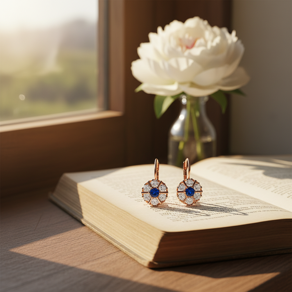 Blue Zircon Rose Gold Flower Earrings – Golden Hour Lifestyle