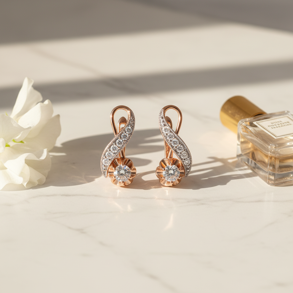 Curved S-Curve Pavé Rose Gold Zircon Drop Earrings – Perfume Bottle Lifestyle