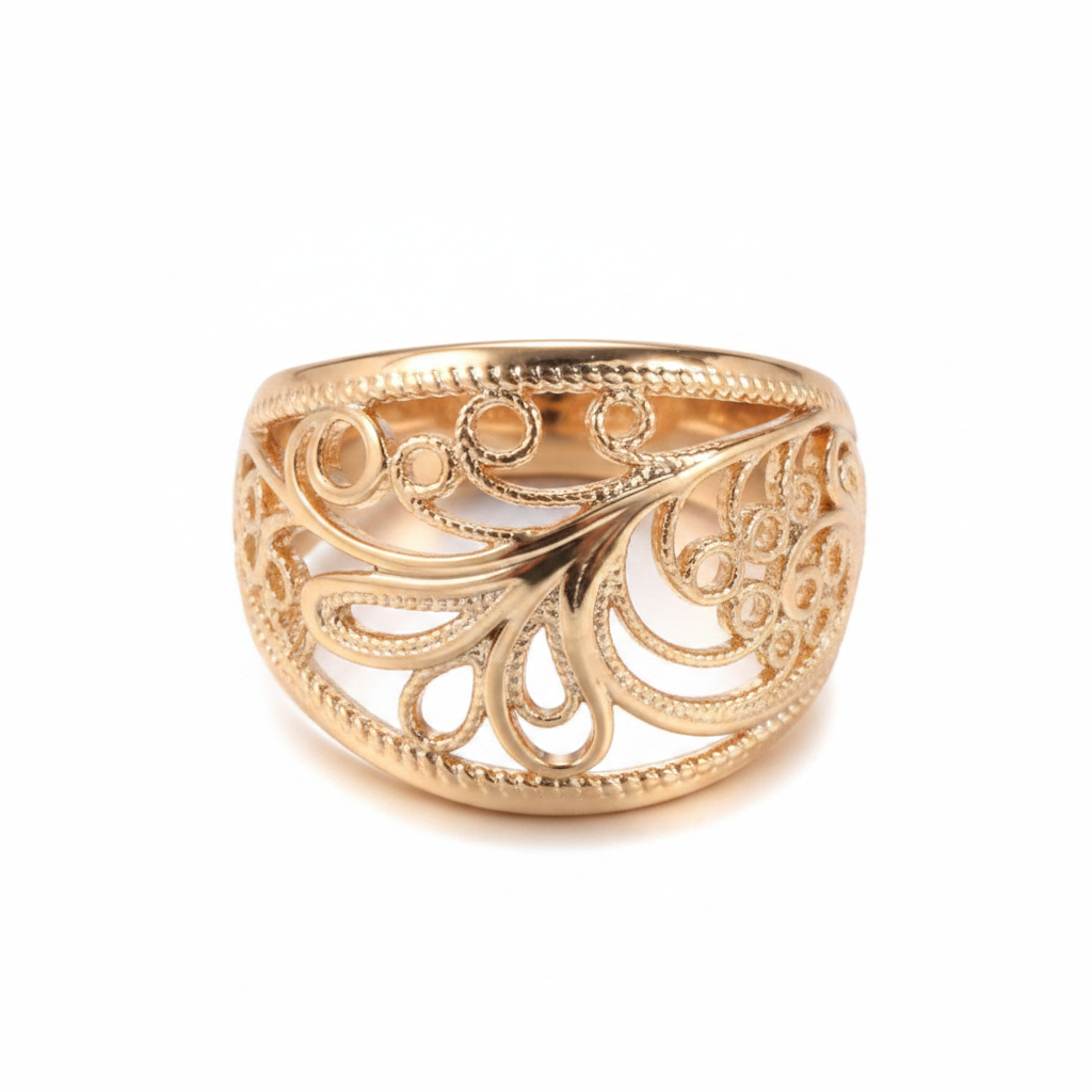 Filigree Gold Dome Ring – Front Facing White Background