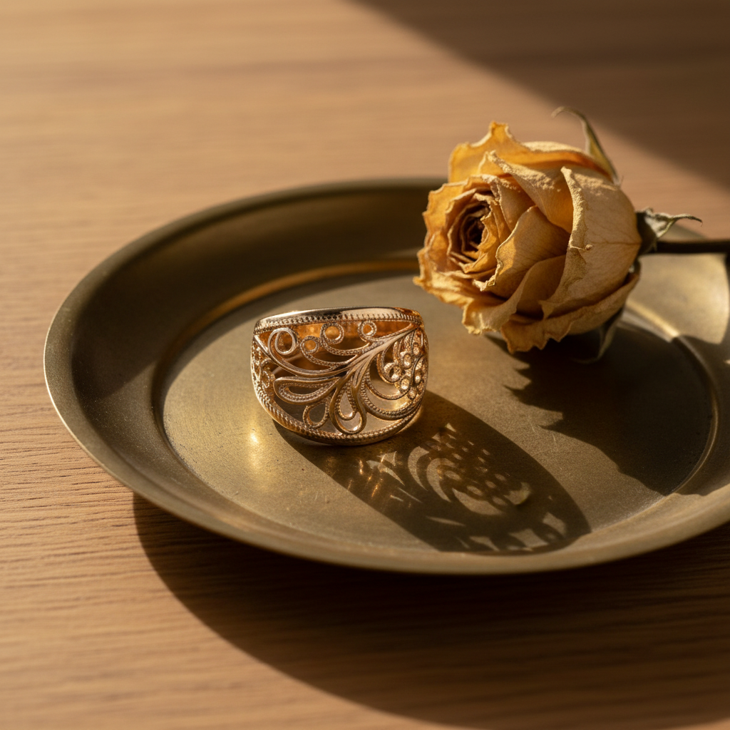 Filigree Gold Dome Ring – Natural Light Lifestyle
