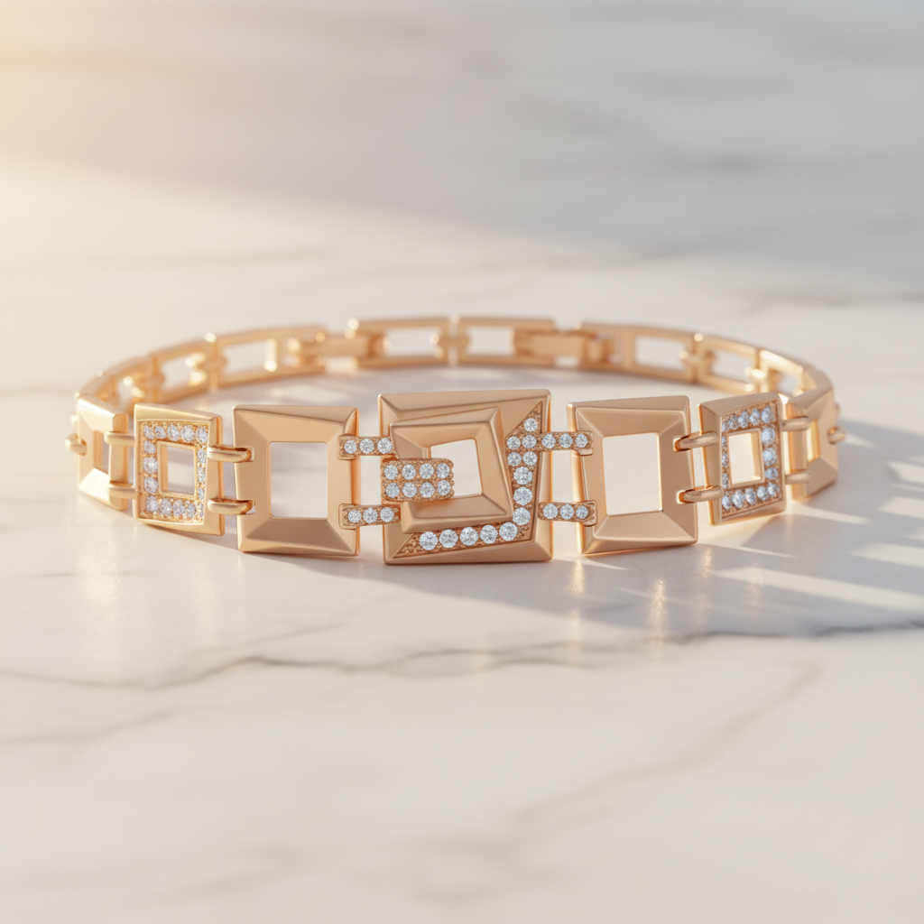 Geometric Rose Gold Chain Bracelet – Hero Shot Lifestyle