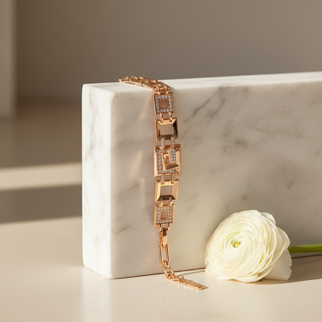 Geometric Rose Gold Chain Bracelet – Natural Light Lifestyle