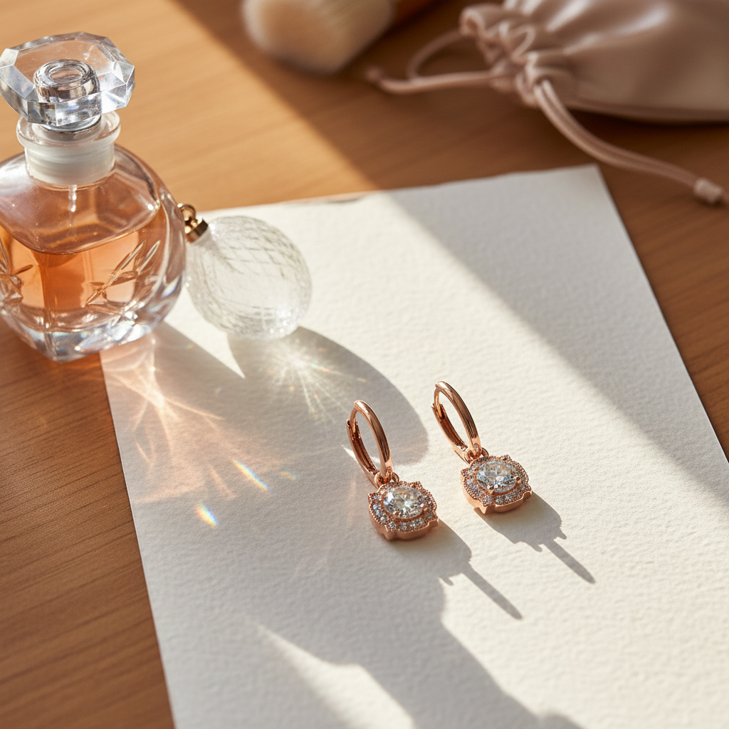 Geometric White Zircon Rose Gold Drop Earrings – Perfume Bottle Lifestyle