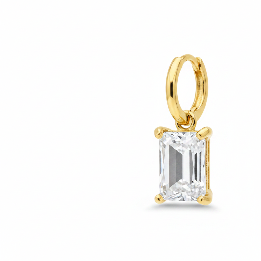 Gold Baguette Zircon Drop Earring — Off-Centre White