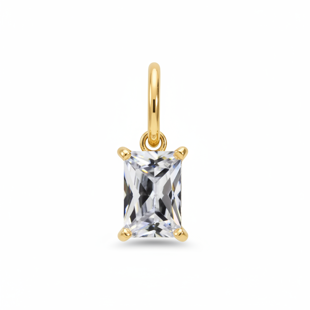 Gold Baguette Zircon Drop Earring — Pure White
