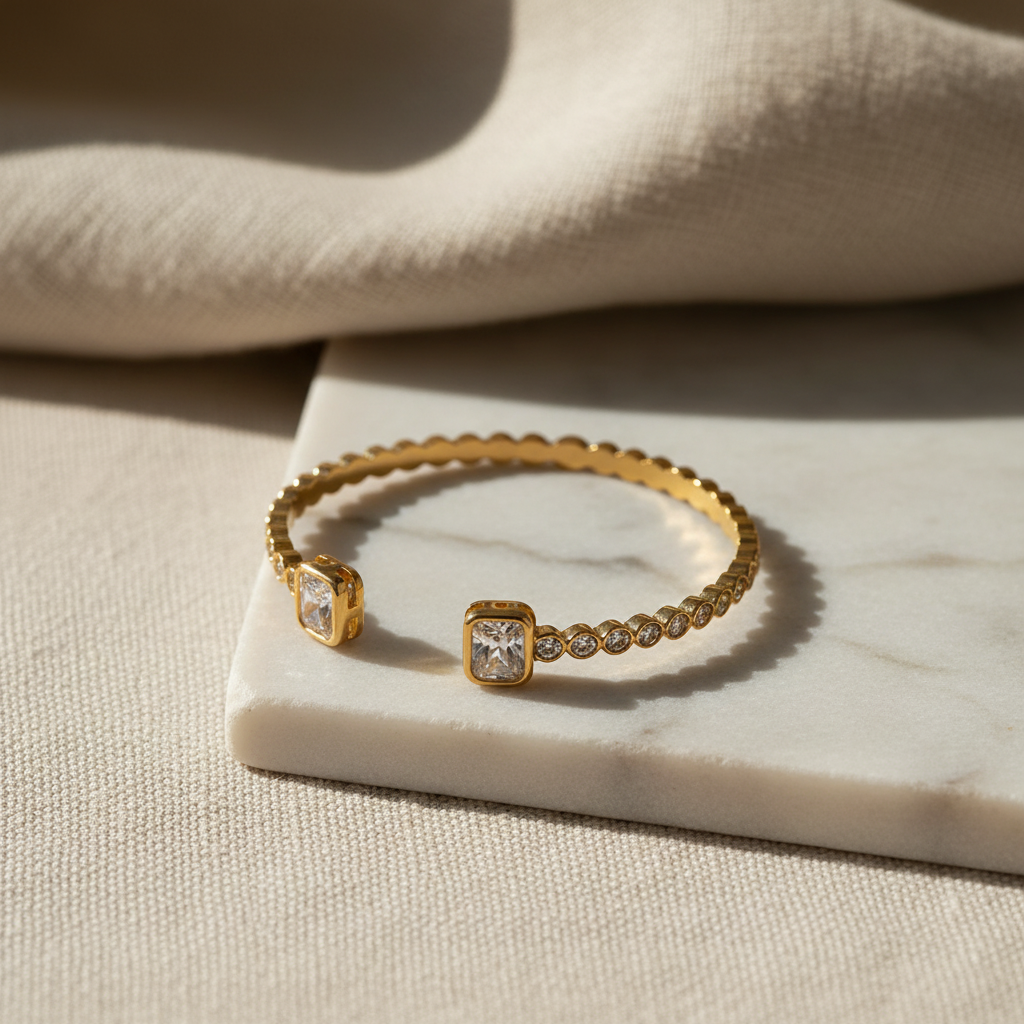 Gold crystal bracelet lifestyle shot with natural light