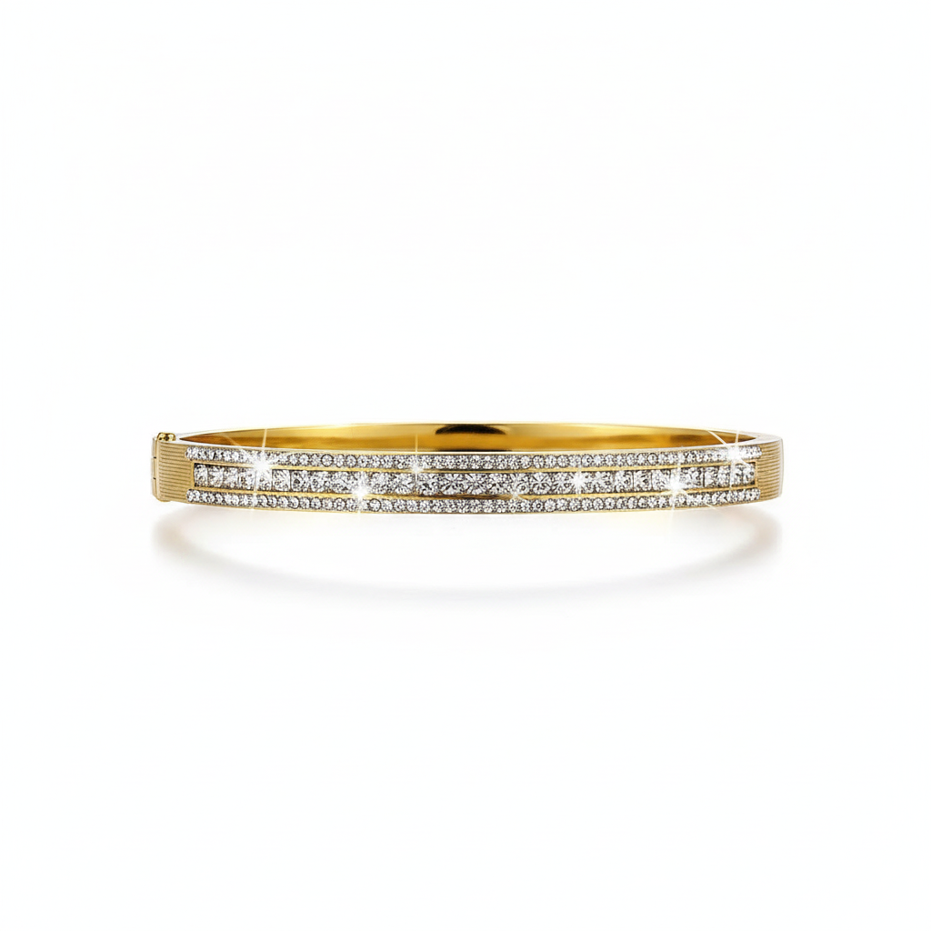 Gold crystal bracelet on white background