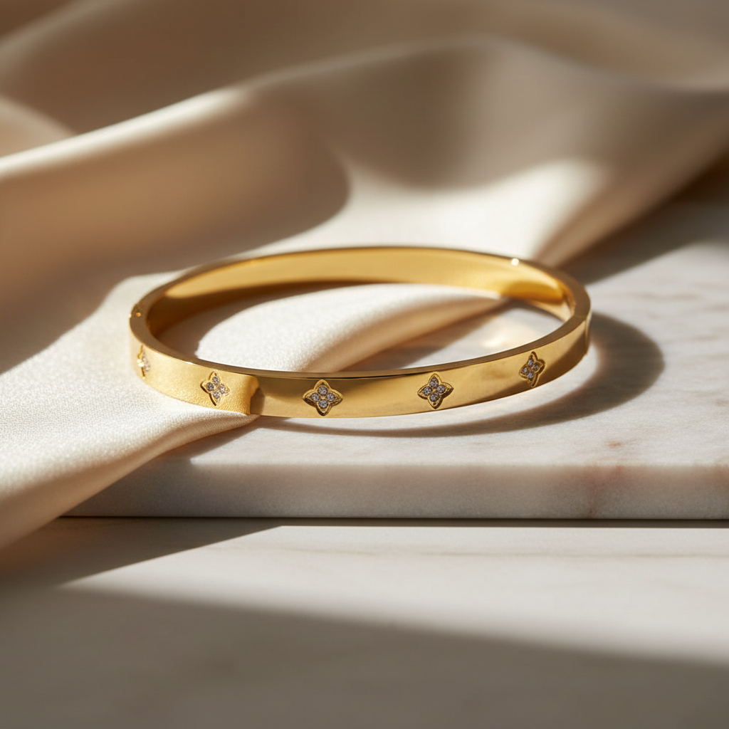 Gold flower crystal bangle lifestyle shot