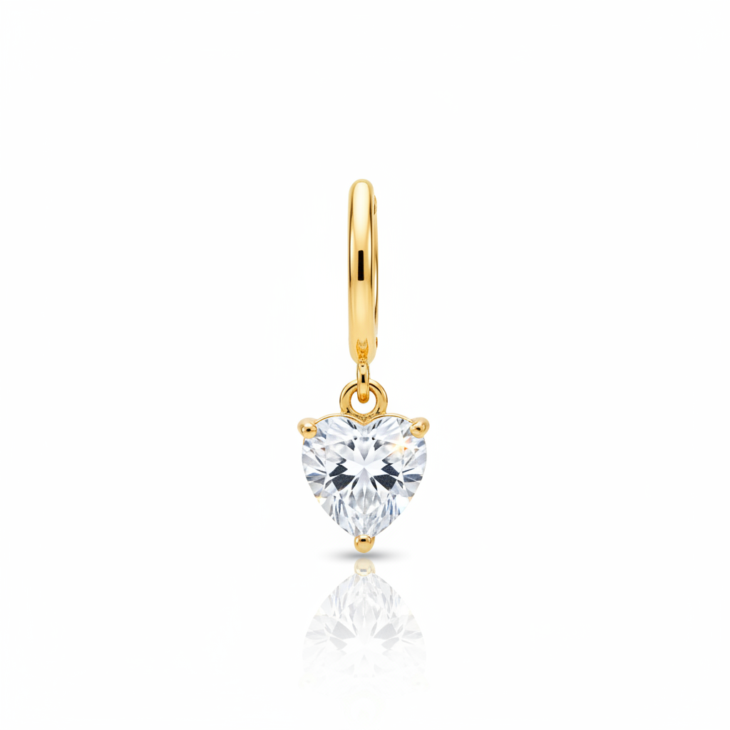Gold Heart Zircon Drop Earring — Full White
