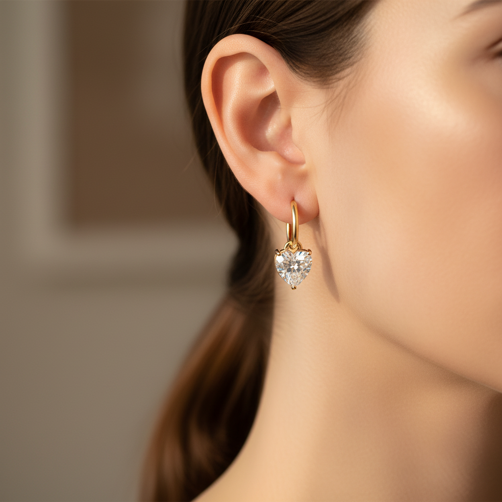 Gold Heart Zircon Drop Earring — Lifestyle