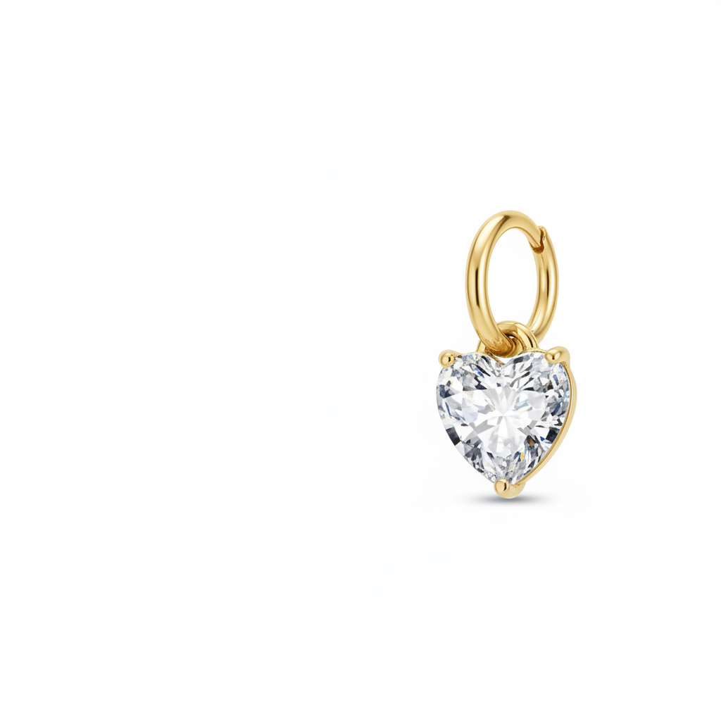 Gold Heart Zircon Drop Earring — Off-Centre White