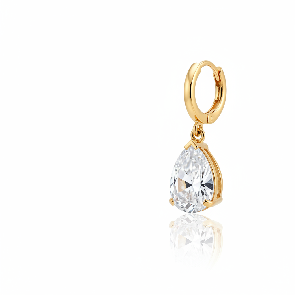 Gold Pear-Cut Zircon Drop Earring — Off-Centre White
